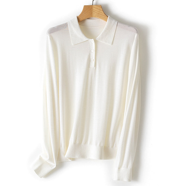 Ladies Fine Long Sleeve Polo Sweater made of Fine Knit with Button Placket Mune Fashion