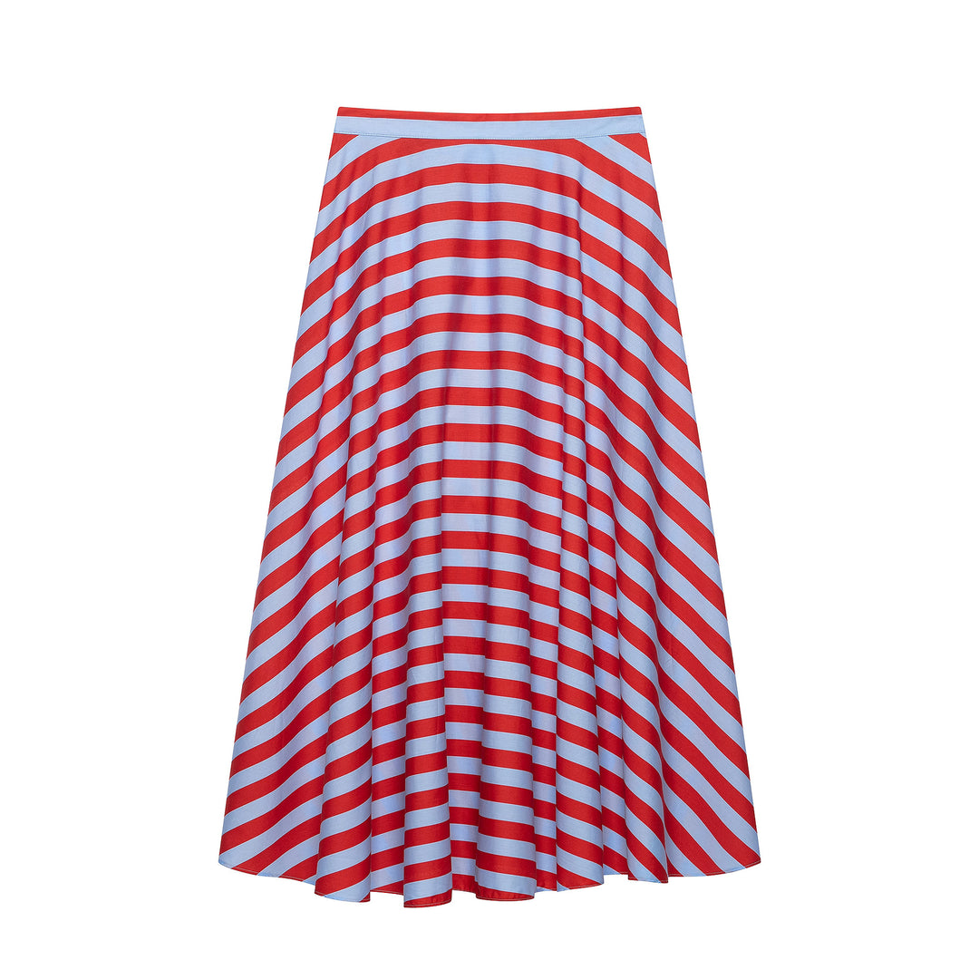 Women's A-line midi skirt made of flowing jersey with diagonal stripes Mune Fashion