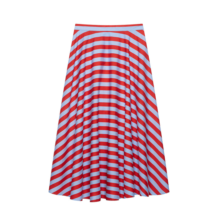 Women's A-line midi skirt made of flowing jersey with diagonal stripes Mune Fashion