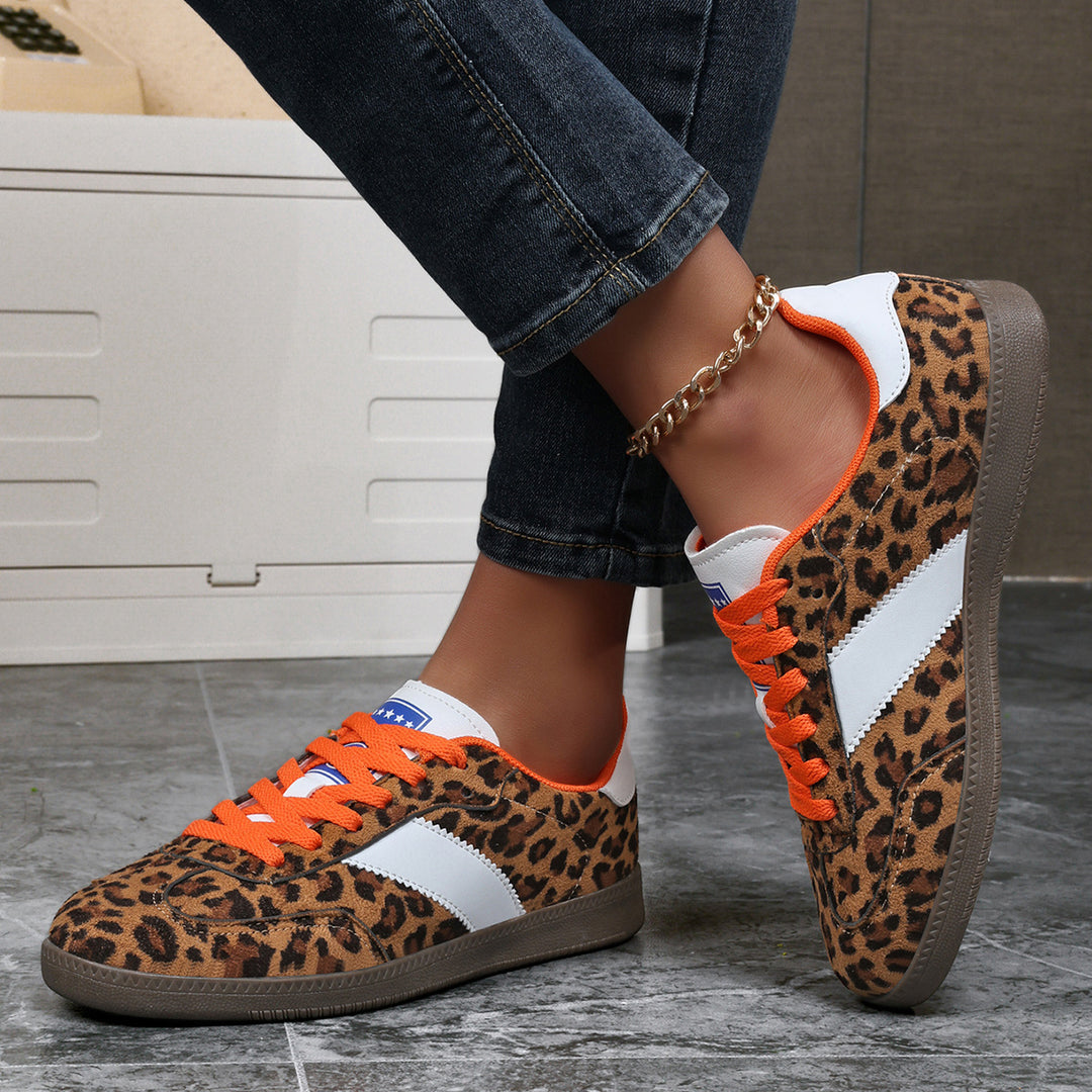Ladies Leopard Print Suede Look Sneakers with Ergonomic Padded Sole and Non-Slip Rubber Sole Mune Fashion