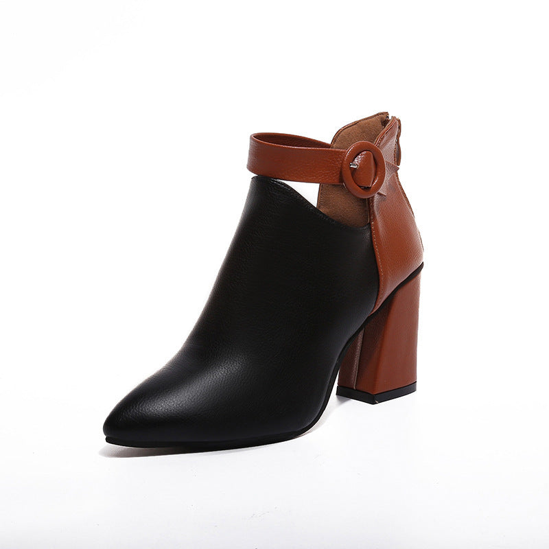 Women's elegant lace short ankle boots with heel zipper, decorative ankle strap and sculptural block heel Mune Fashion