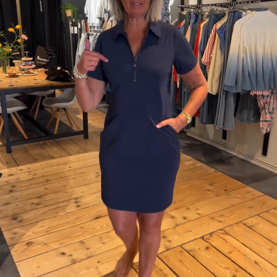 Women's nan leggeres polo dress with zipper collar, short sleeves and practical side pockets Mune Fashion