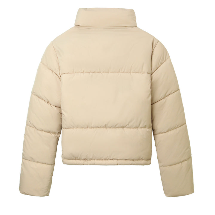 Women's Boxy Puffer Jacket with High Stand-Up Collar and Concealed Snap Button Placket Mune Fashion