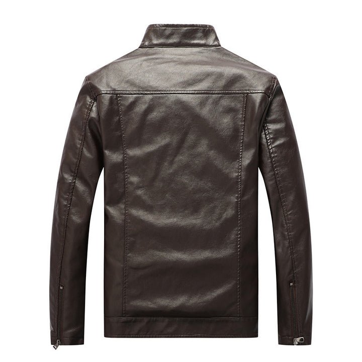 Men's slim artificial leather field blazer with stand-up collar, chest flap pockets, and zipper Mune Fashion
