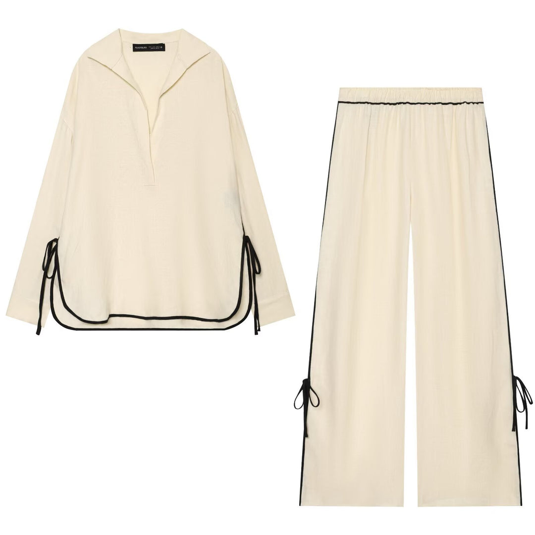 Women's Oversize Tunic-Pullover with Polo Collar and Side Decorative Straps Drune