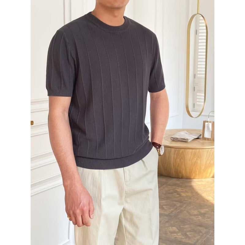 Men's Short Sleeve Knit Sweater with Ribbed Structure Mune Fashion