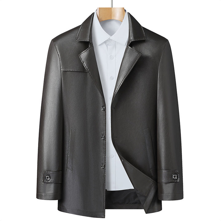 Men's Elegant Faux Leather Short Coat in Blazer Style with Notched Lapel Mune Fashion