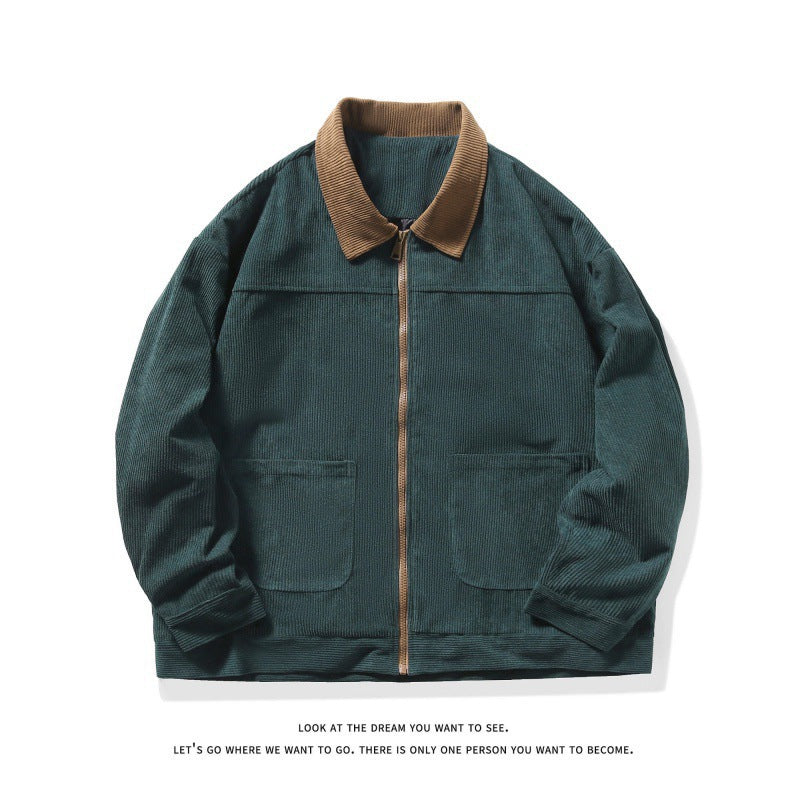 Men's unlined cord jacket with contrast collar and front zipper Mune Fashion