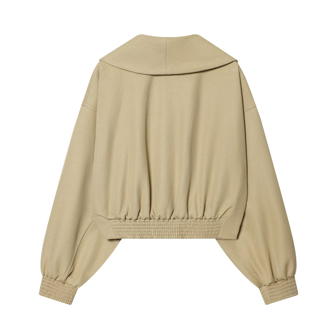 Women's Cropped Wrap Jacket with Large Shawl Collar, Belt and Balloon Sleeves Mune Fashion