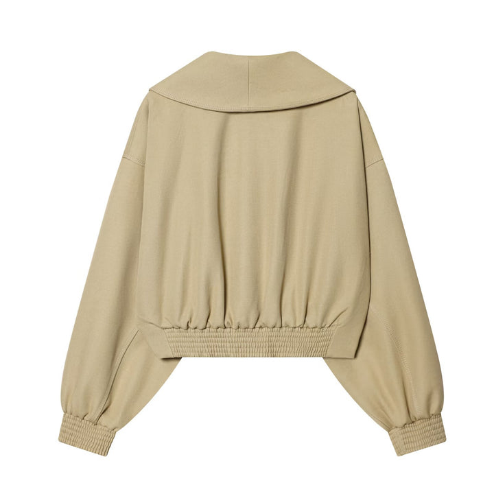 Women's Cropped Wrap Jacket with Large Shawl Collar, Belt and Balloon Sleeves Mune Fashion