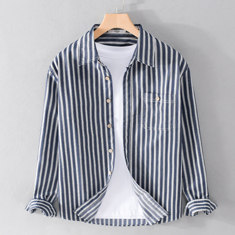 Men's Casual Striped Linen Blend Shirt Jacket in Relaxed Fit with Chest Pocket Mune Fashion