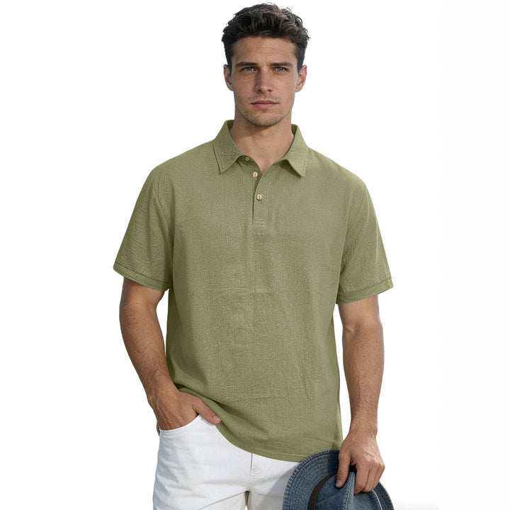 Men's short-sleeve polo with shirt collar, short button placket and structured cotton blend Mune Fashion