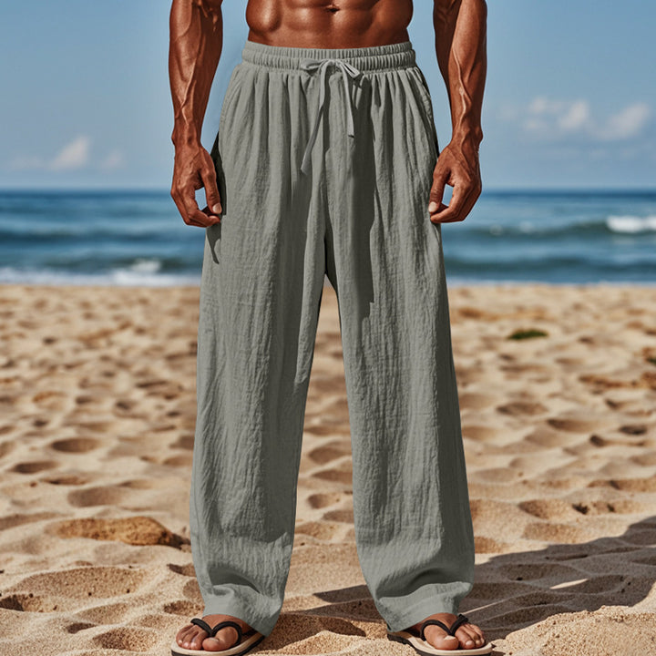 Men's lightweight linen beach pants with drawstring and wide leg Mune Fashion