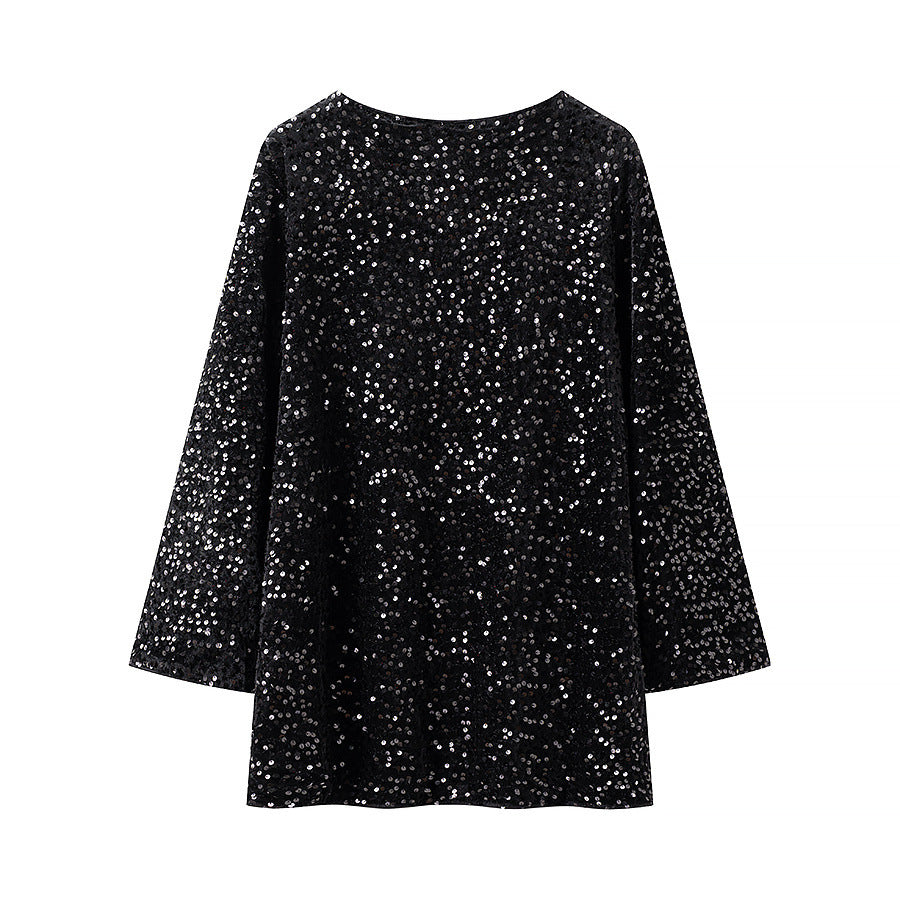 Women's shimmering sequin tunic with a loose fit and batwing sleeves Mune Fashion