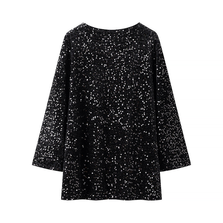Women's shimmering sequin tunic with a loose fit and batwing sleeves Mune Fashion