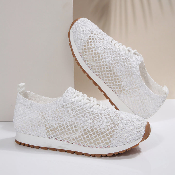 Women's nan breathable knit run sneakers with crocheted upper material, padded comfort insole, and non-slip rubber outsole Mune Fashion