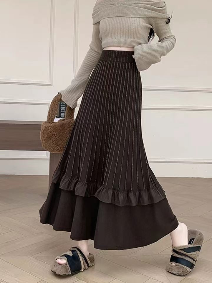 Women's Elegant Maxi Skirt with Ruffle and Textured Design Mune Fashion
