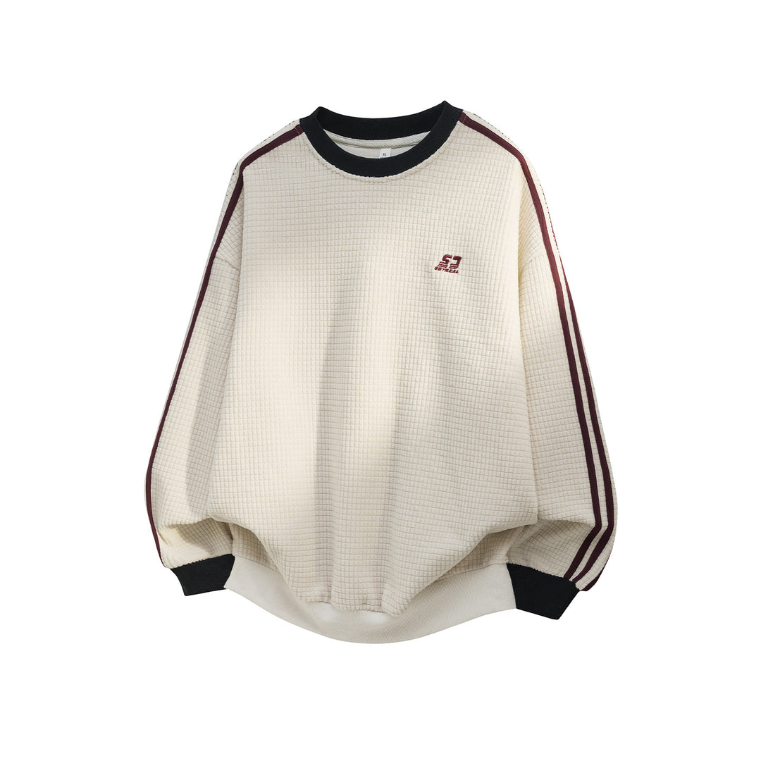 Unisex Oversized Sweatshirt with Waffle Structure, Contrast Stripes on Sleeves and Ribbed Cuffs Mune Fashion