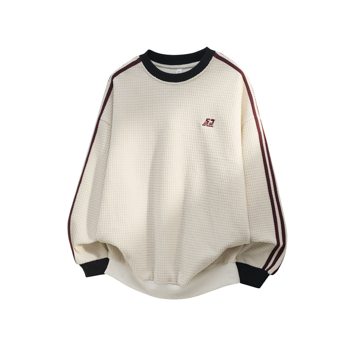 Unisex Oversized Sweatshirt with Waffle Structure, Contrast Stripes on Sleeves and Ribbed Cuffs Mune Fashion