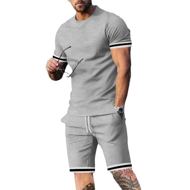 Men's athletic leisure set made of cotton fine jersey with contrast cuffs and drawstring short pants Mune Fashion