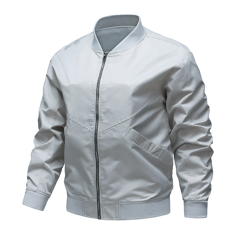 Men's  minimalist nylon flight bomber jacket with angled welt pockets and funnel rib collar Mune Fashion