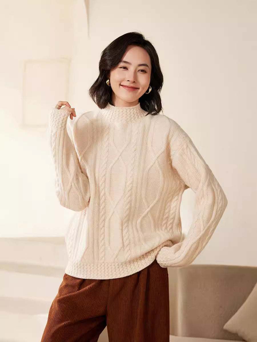 Women's cable knit mock neck sweater with short boxy silhouette Mune Fashion