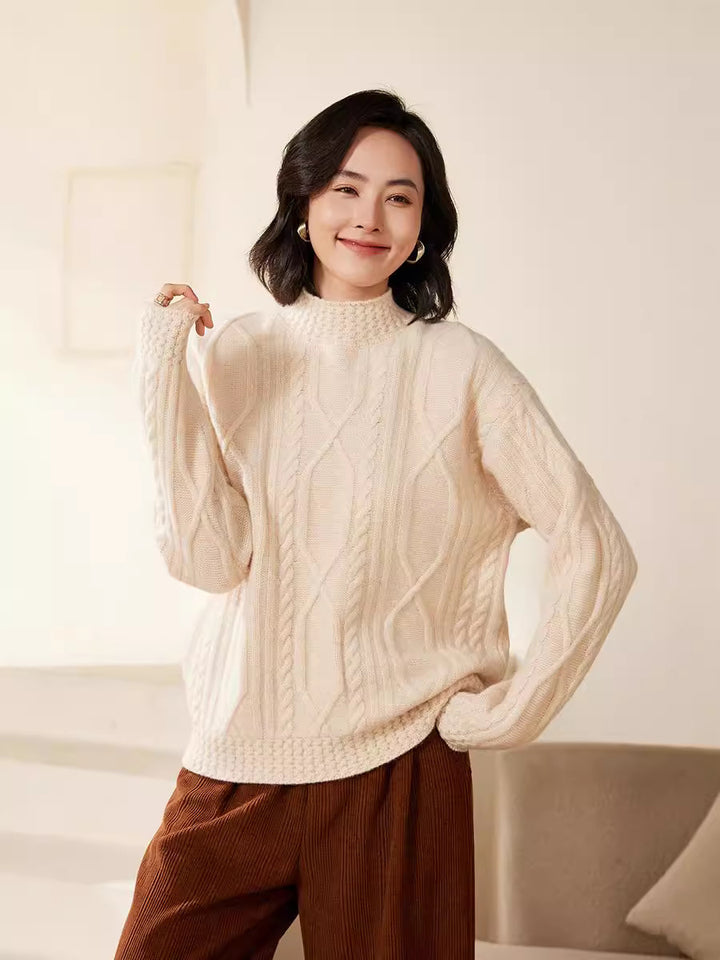 Women's cable knit mock neck sweater with short boxy silhouette Mune Fashion
