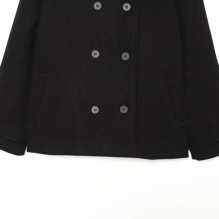 Women's Short Double-Breasted Wool Blend Cape Coat with High Stand Collar Mune Fashion