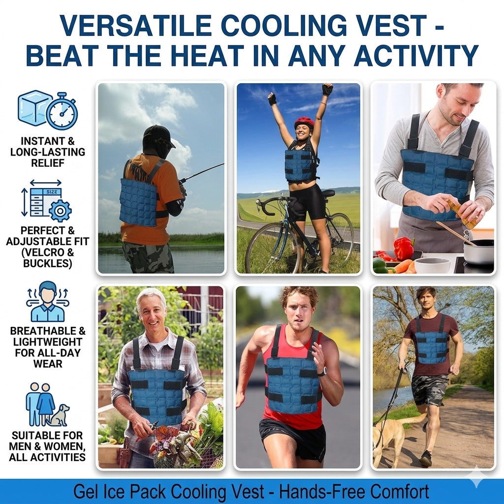 Unisex cooling therapy vest with reusable gel packs and adjustable Velcro closures Mune Fashion