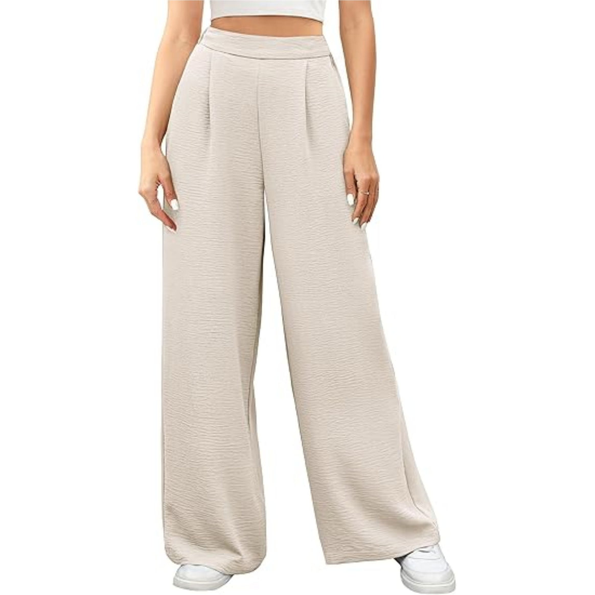 Women's wide High-Waist Palazzo pants with textured fabric Mune Fashion