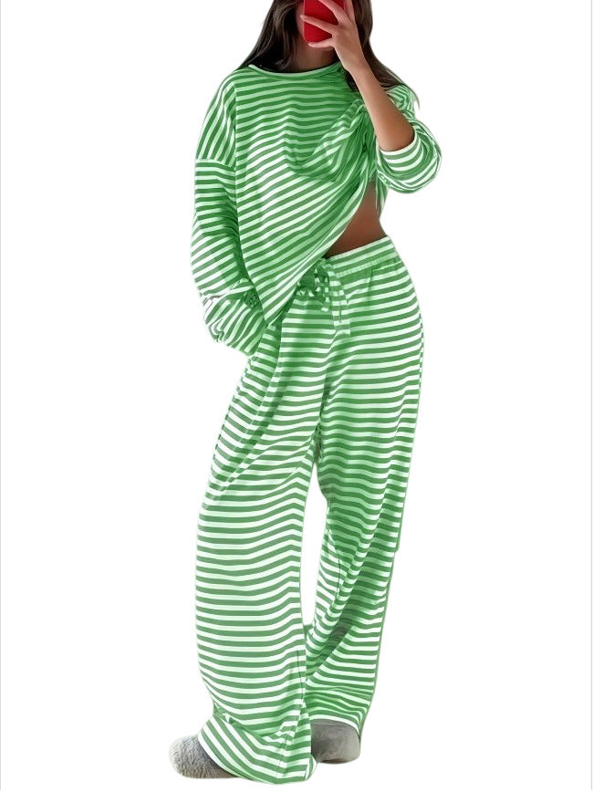 Women's Striped Lounge Set made from a soft cotton blend with wide leg Mune Fashion
