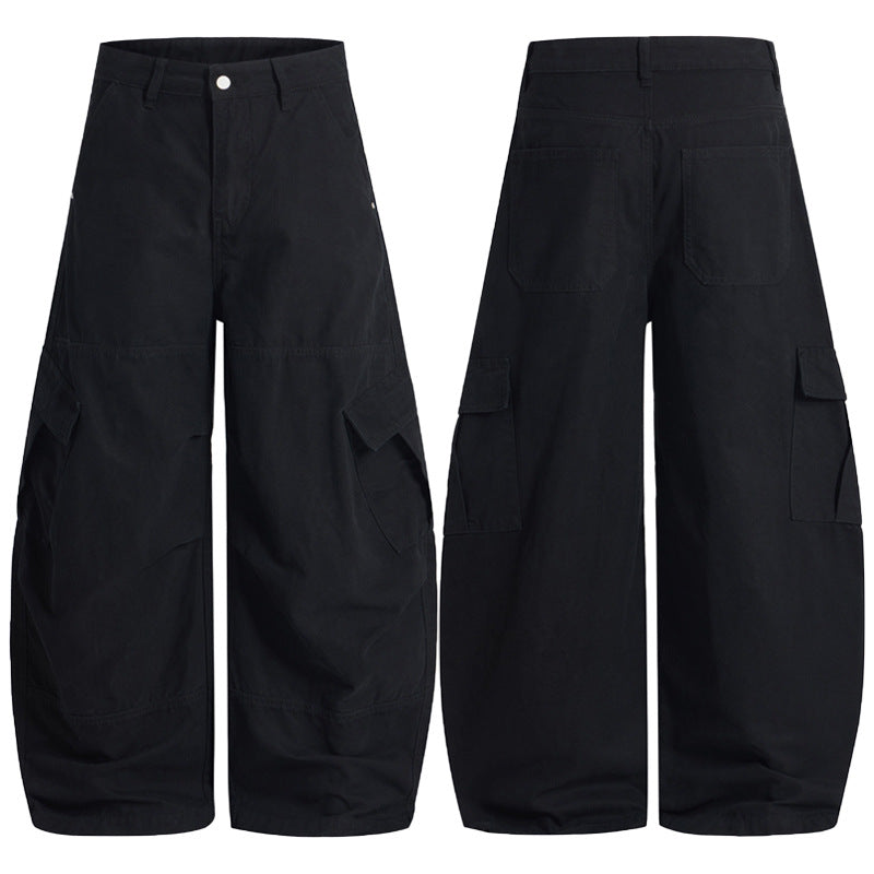 Men's Extra Wide Canvas Cargo Palazzo Pants with Deep Crotch and Large Flap Pockets Mune Fashion