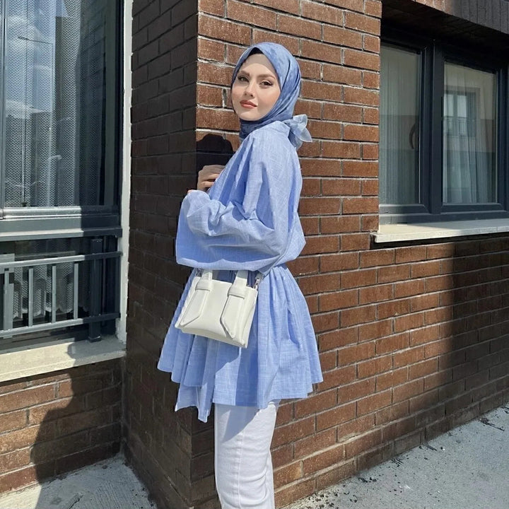 Women's kimono wrap dress in linen look with wide skirt and tie belt Mune Fashion