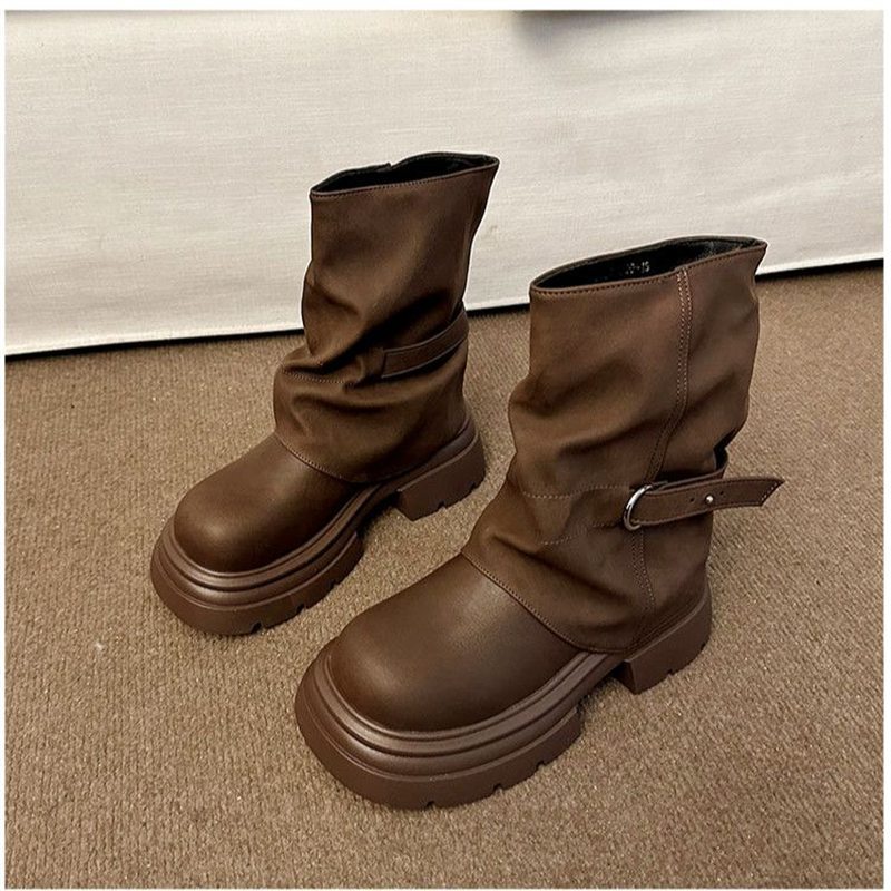 Ladies slip-on boots with gathered shaft and sculpted platform sole Mune Fashion