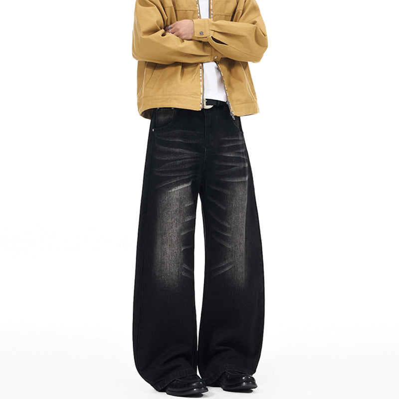 Men's Extra Wide Palazzo Denim Jeans with Low Crotch and Used Effect Mune Fashion
