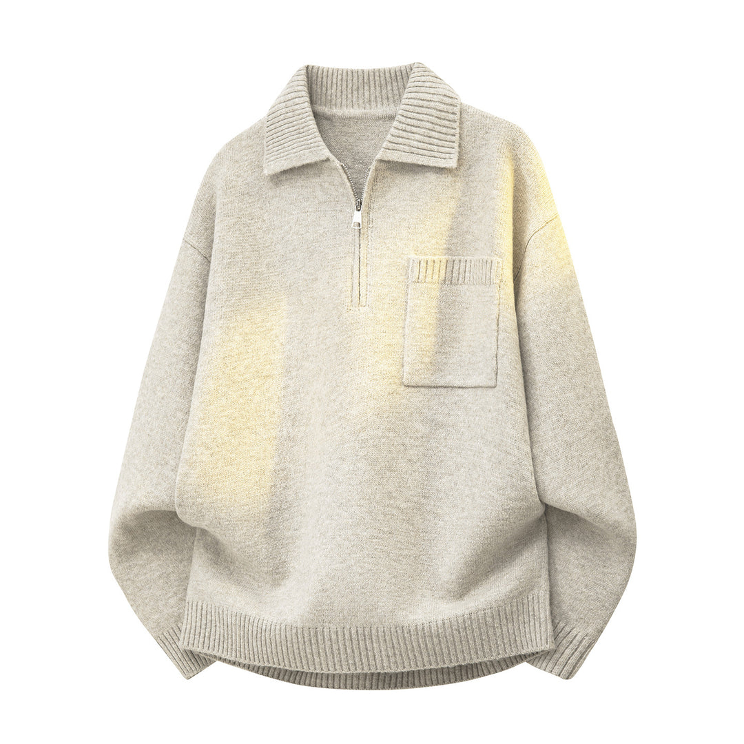 Women's Oversized Knit Sweater with Half-Zip, Ribbed Collar and Chest Pocket Mune Fashion