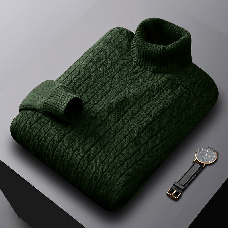 Men's chunky knitted turtleneck sweater with cable pattern and warming knit structure Mune Fashion