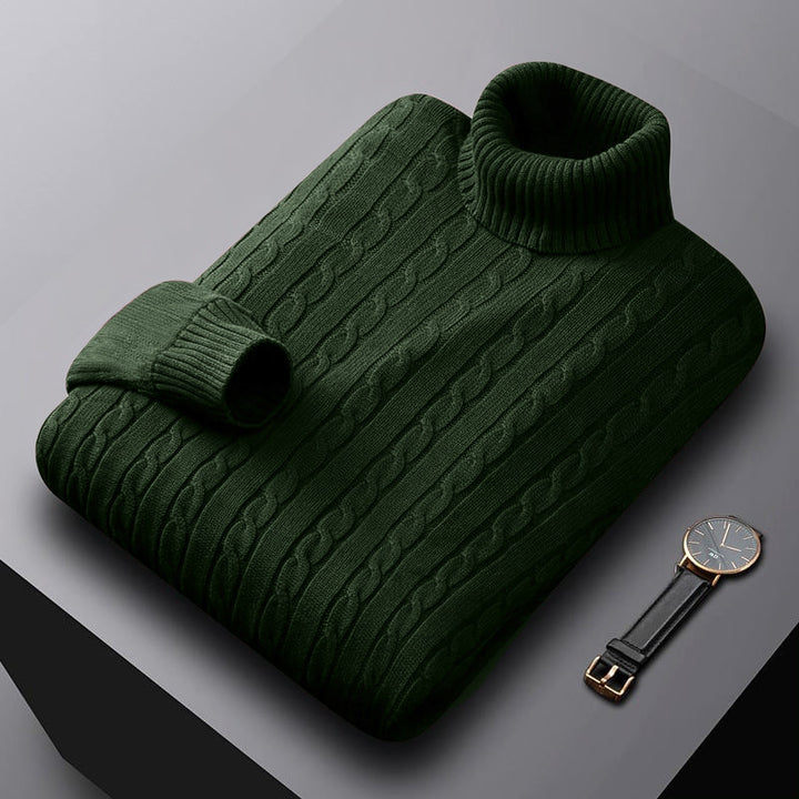 Men's chunky knitted turtleneck sweater with cable pattern and warming knit structure Mune Fashion