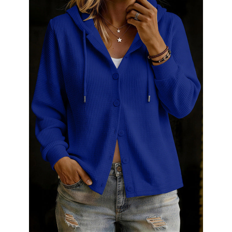 Women's hooded cardigan in waffle knit with button placket Mune Fashion