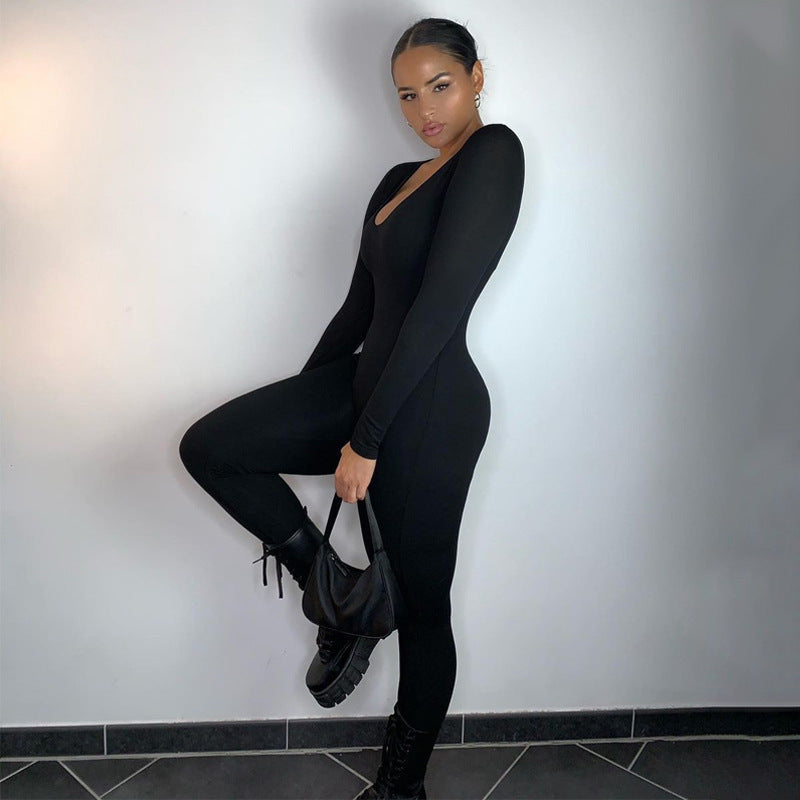 Women's Long Sleeve Bodycon Jumpsuit Mune