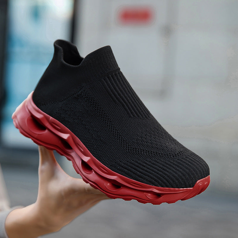 Unisex nan sock-like knitted slippers with perforated hollow chamber cushioning Mune Fashion
