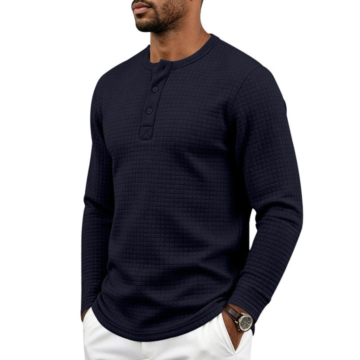 Men's Textured Thermal Henley Long Sleeve Shirt with Waffle Texture and Rounded Hem Mune Fashion