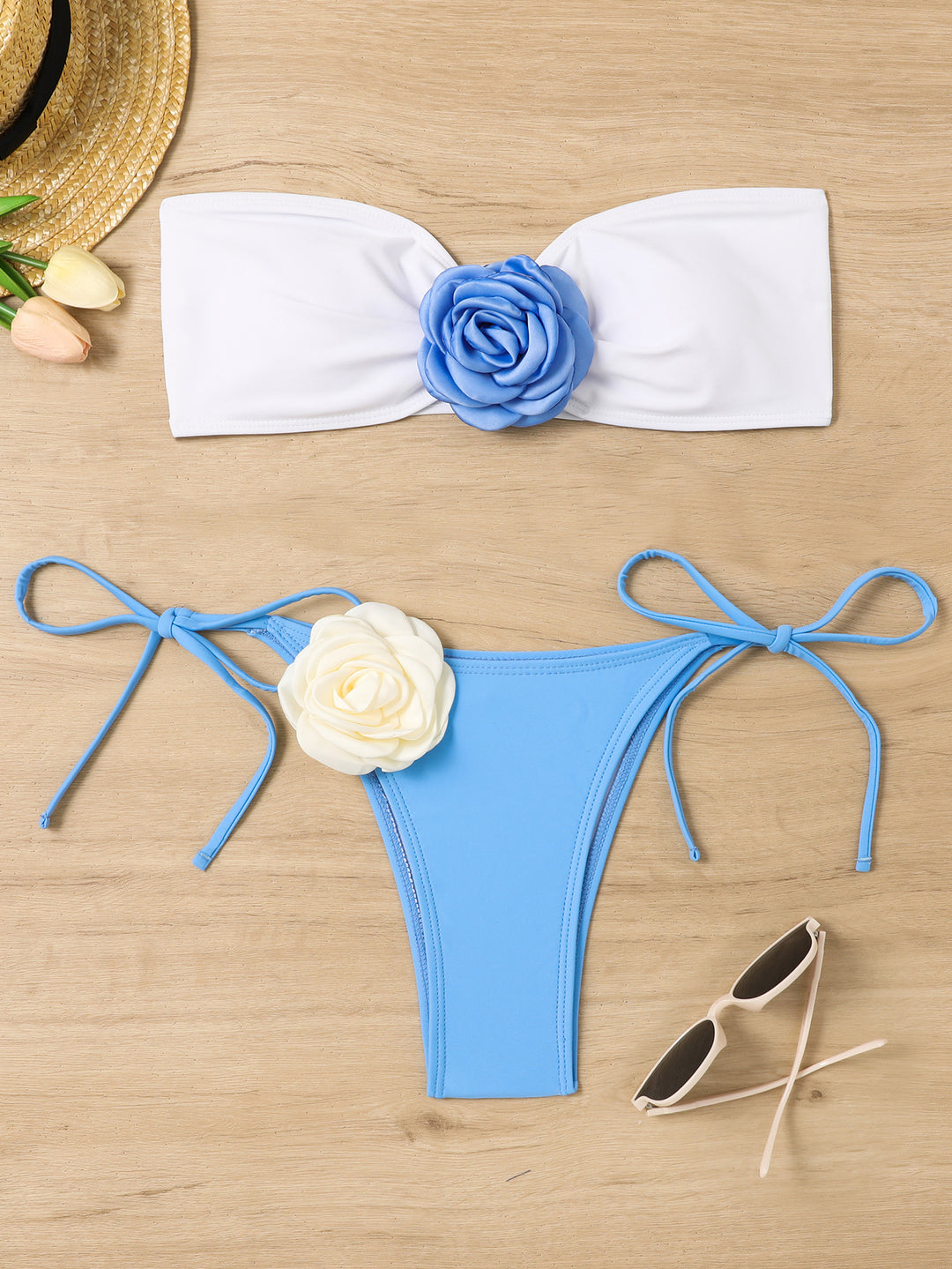 Women's Bandeau Bikini with Floral Application Mune Fashion