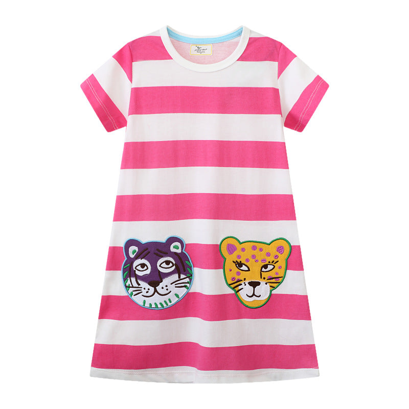 Girls striped T-shirt dress with animal appliqués Mune Fashion