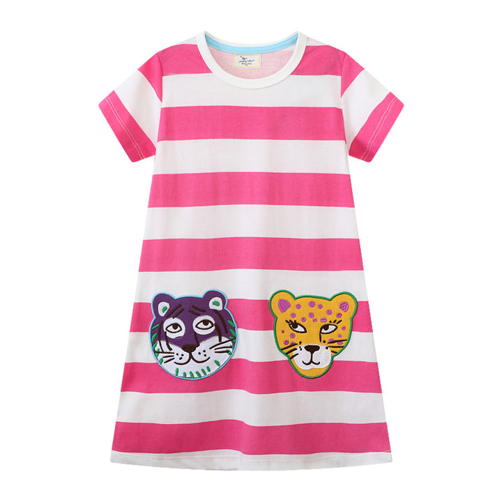 Girls striped T-shirt dress with animal appliqués Mune Fashion