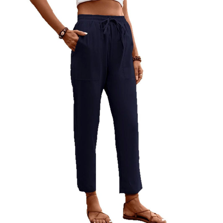 Women's Light High-Waist Chino Pants with Drawstring, Patch Pockets and Cropped Ankle Cut Drune