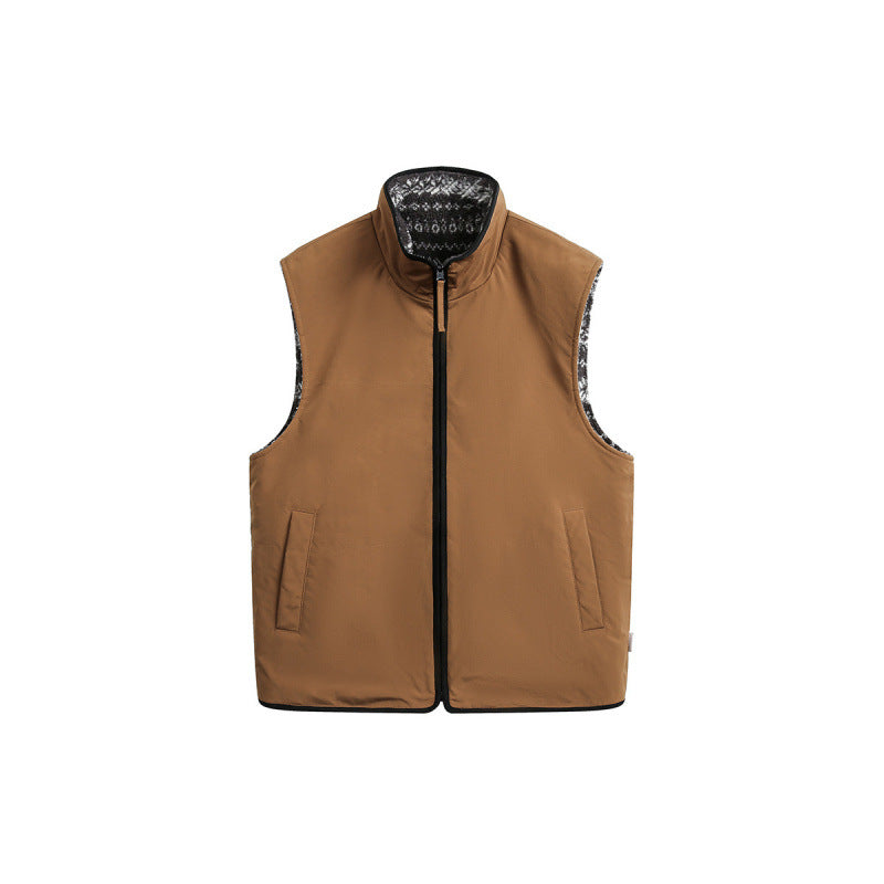 Unisex Padded Fleece Vest in Norwegian Design with Stand Collar and Two-Way Zipper Mune Fashion