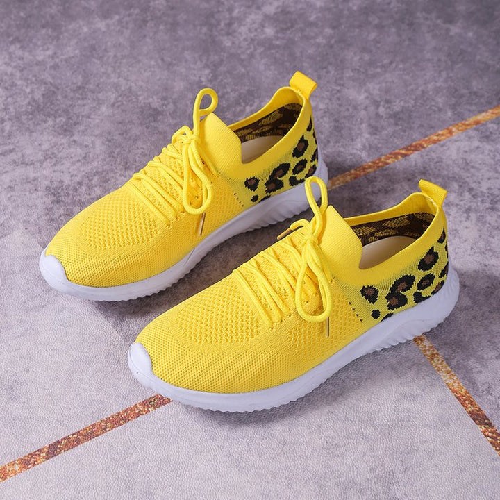 Women's Breathable Knit Slippers with Padded Cushioning Sole and Leopard Shaft Mune Fashion