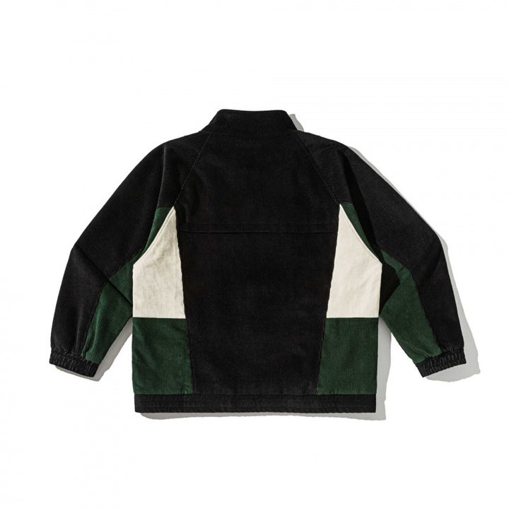 Unisex Boxy Cord Fleece Zip Jacket with Color Block Inserts and Stand Collar Mune Fashion