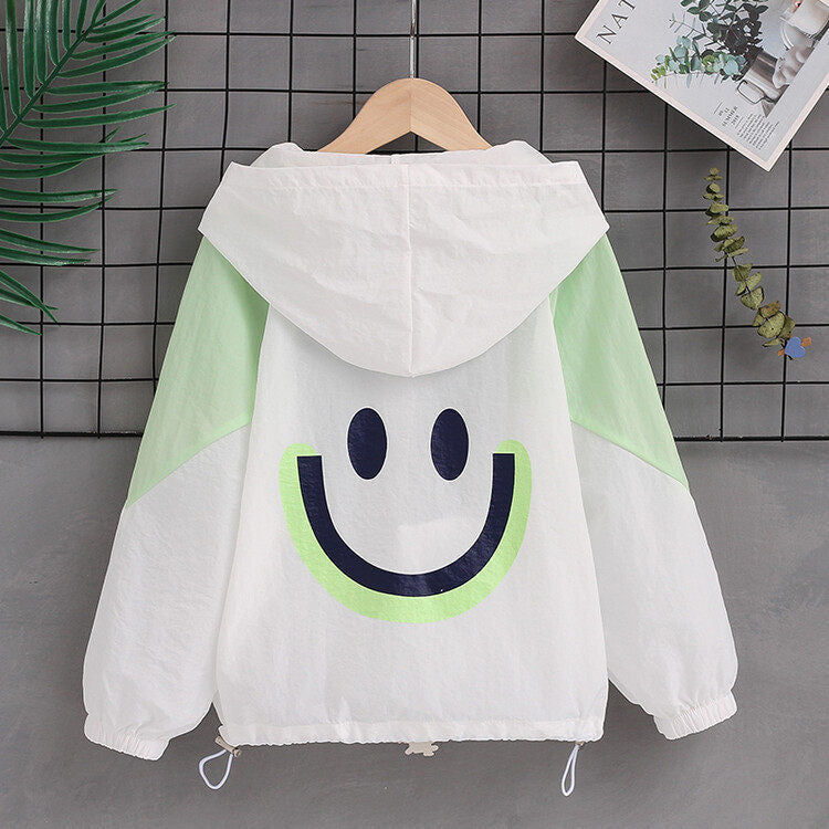 Women's lightweight hooded jacket with smiley print and drawstring Mune Fashion